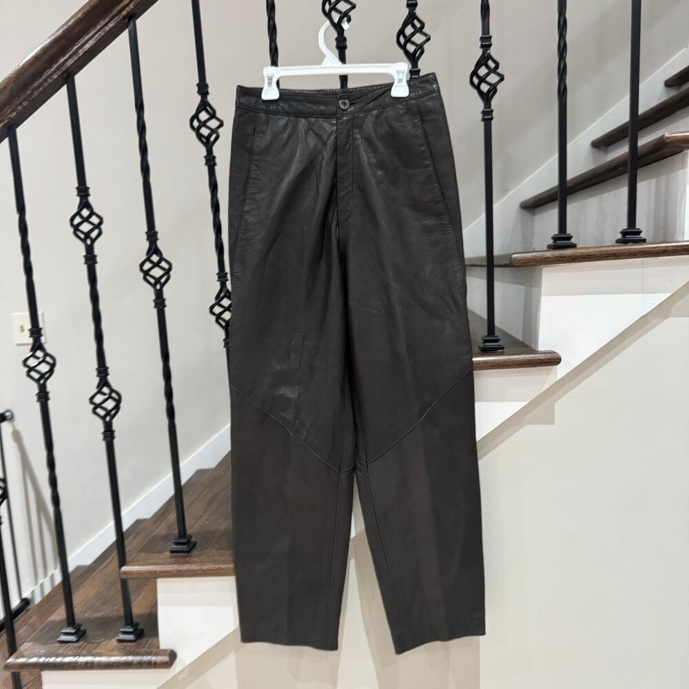 Vintage Ann Taylor Genuine Leather Pants Brown Straight Leg Size 8